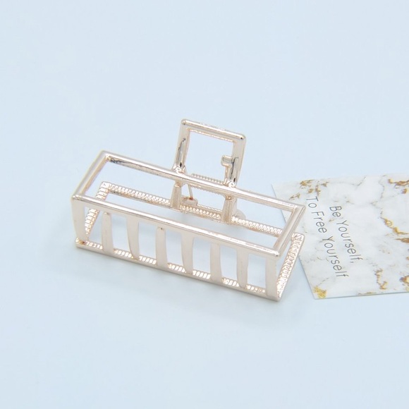 Metal Large Rectangular Hollow Hair Clip Pink Gold - Picture 4 of 7